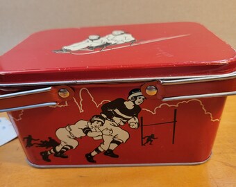 Vintage decoware lunch pail, sports lunch pail, sports lujnch box,  lunch box, decoware  box, vintage decoware, old decoware, free ship