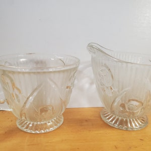 Iris and Herringbone cream and sugar, Iris and Herringbone glass, Iris and Herringbone Depression Glass Jeannette Glass  Free Shipping