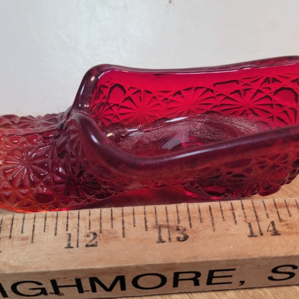 Vintage Fenton ruby red slipper,  pattern glass shoe, vintage glass Fenton slipper, Fenton glass shoes, old collectible glass, Free Shipping