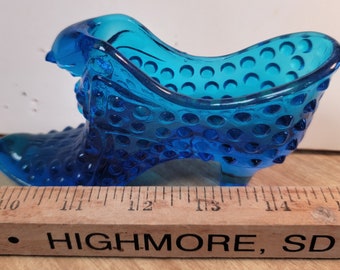 Vintage Fenton blue hobnail cat boot,  pattern glass, vintage glass Fenton slipper, Fenton glass shoes, old collectible glass, Free Shipping