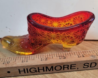 Vintage Fenton orangish red slipper,  pattern glass shoe, vintage glass Fenton slipper,  glass shoes, old collectible glass, Free Shipping