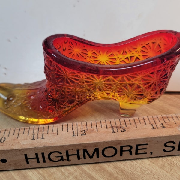 Vintage Fenton orangish red slipper,  pattern glass shoe, vintage glass Fenton slipper,  glass shoes, old collectible glass, Free Shipping