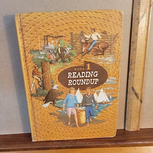 Reading Roundup, old school book, vintage text, vintage reader, vintage textbook. vintage reading book,  old school book, Free Shippingr