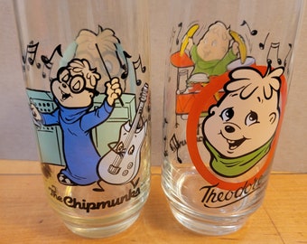The Chipmunks collector glasses, Alvin and the Chipmunks, cartoon glasses, vintage cartoon glasses, Free Shipping
