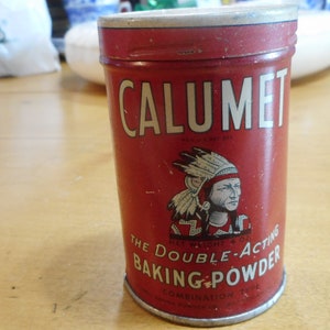 Vintage Calumet sample baking  powder tin,  advertising  tin,  Calumet tin, old tin, vintage tin, vintage store, hosusehold tin