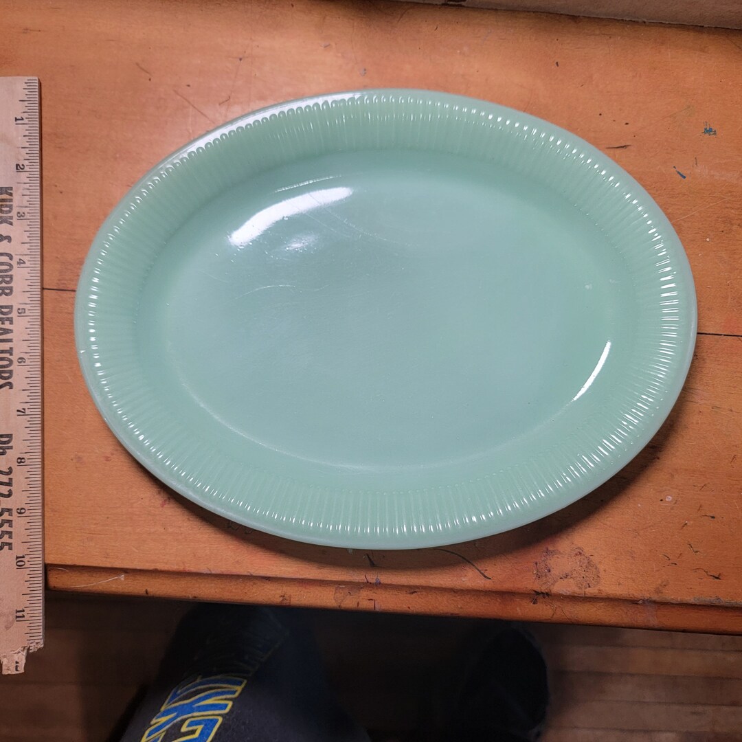 Vintage Jane Ray Jadite Platter, Jane Ray Platter, Jadite Platter, Fire