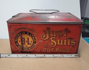 just suits tobacco tin Antique Buchanan Lyall. Just Suits Cut Plug Tabacco Vintage Tobacco Tin - Just