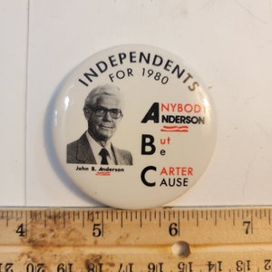Presidential campaign button, John Anderson presidential political button, old political button, pinback buttons,  Free Shipping