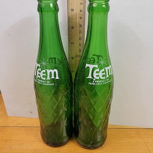 Teem pop bottles, vintage pop bottle, old pop bottle, pair Teem bottles,  Pepsi Teem bottles, Free Shipping