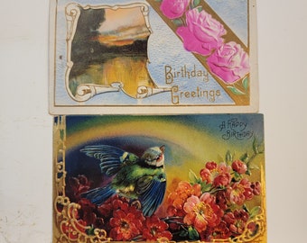 Vinage Birthday post card, vintage postcards, holiday postcards, old postcards, floral card, birthday greetings, old post cards Free Ship