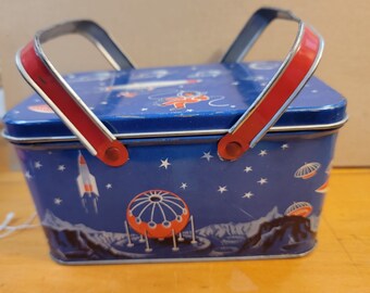 Vintage decoware lunch pail, space lunch pail, space lujnch box, rocket lunch box, decoware  box, vintage decoware, old decoware, free ship