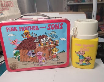 Pink Panther and Sons school lunch box, vintage lunch box, travel lunch box, childs school lunch pail, pink panther lunch box, Free Shipping