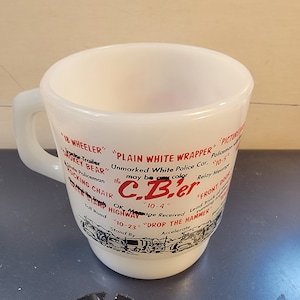 Fire King CB mug, anchor hocking CB mug,  vintage milk glass mug, old fire king mug, vintage Fire King mug. old mug, cbr mug, Free Shipping