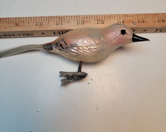 Vintage pink glass bird ornament with clip. blown glass Christmas ornaments, antique vintage ornament, hand blown ornament,  FREE SHIPPING