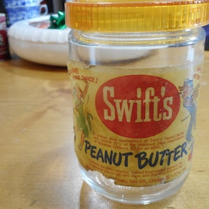 Vintage Swift peanut butter jar,  advertising  jar, peanut butter jar,  vintage peanut butter, vintage store, hosusehold tin