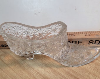 Vintage Fenton crystal boot,  pattern glass, vintage glass Fenton slippers, Fenton glass shoes, vintage collectible glass, Free Shipping