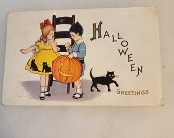 Vintage Halloween postcards, black cat Halloween card, witch Halloween cards, vintage Halloween owl postcards, Halloween kids, jackolantern
