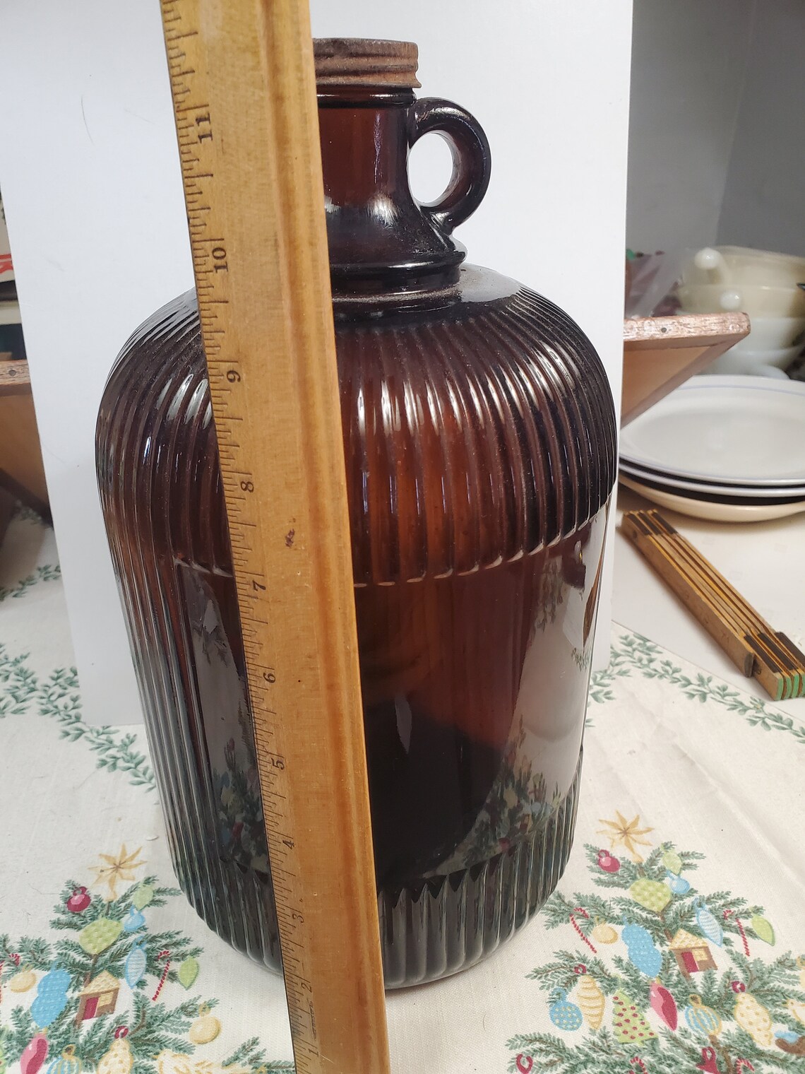 Vintage brown glass gallon bottle with looped handle brown Etsy