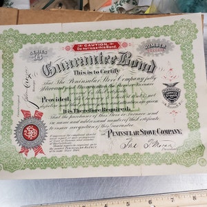 Peninsular Stove Company Bond, paper ephemera old advertising, vintage advertising,