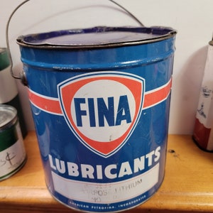 Vintage lubricant tin,  FINA 10 pound lubricant tin, lubrican pail, old oil can, vintage tin, old tins, oil tin, vintage tins, FREE SHIPPING