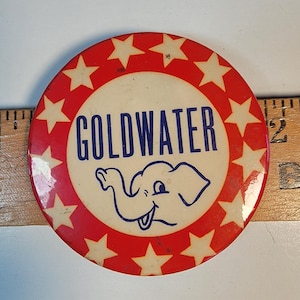 Goldwater elephant pinback. campaign button, Goldwater presidential campaign button, vintage pin, free ship