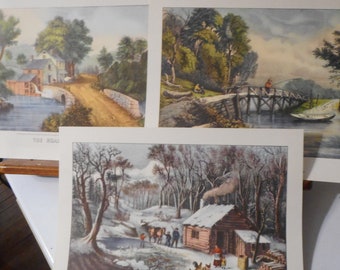 Currier and Ives prints, vintage prints, vintage Currier Ives, Old Currier Ives, art