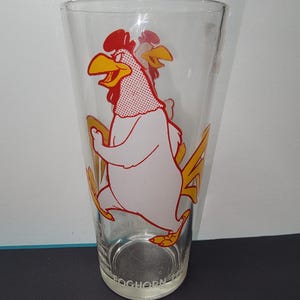 Pepsi looney toons glasses, Foghorn Leghorn glass white letters, large Foghorn Leghorn glass, cartoon glass, Pepsi glass free shipping