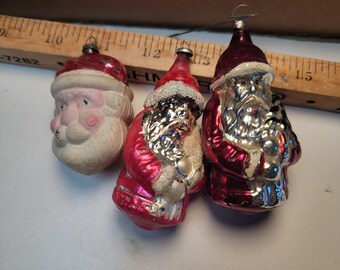 Vintage figural glass Santa ornaments. blown glass Christmas Santas, vintage Santa ornament, hand blown ornament,  FREE SHIPPING