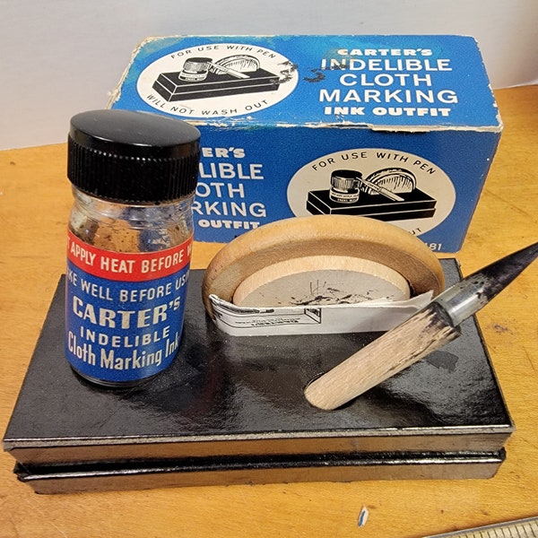 Carters indelible ink kit, carters ink box, carters ink pen, vintage carters ink, old crters ink.  free shipping,