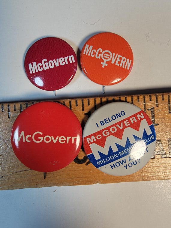 McGovern button, McGovern pinback lot, pinback, presidential campaign, political button, political pin  free shipping