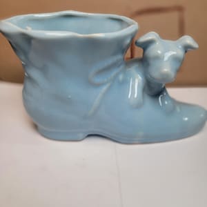 Vintage Shawnee pottery, Shawnee boot planters, shawnee blue dog planter, vintage planter, vintage pottery vintage Shawnee, Free Shipping