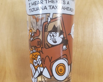 CB Lingo glass, Boris and Bullwinkle police car glass, Pizza Hut cartoon glass, vintage cartoon glass, promotional glass,  FREE SHIPPING