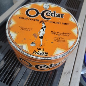 O Cedar Polish mop tin, O Cedar tin, vintage mop tin, old mop tin, polish tin, vintage household tin, kitchen tin, old tin, free shipping