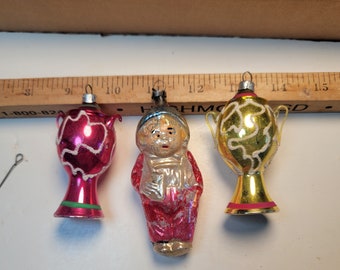 Vintage figural glass ornaments. blown glass Christmas ornaments lot, vintage ornament, hand blown ornament, vintage holiday FREE SHIPPING