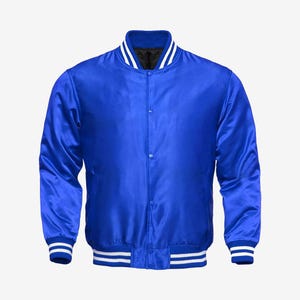 Men&#39;s Royal Blue Satin Varsity Jacket | Baseball Letterman Bomber Coat | Vintage Varsity Jacket | Classic Letterman Jacket | Gift for Him