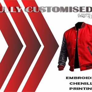 Varsity Jacket Red Wool & Black Sleeves | Unisex College Jacket | High School Letterman Look | Perfect for Fall and Winter | Men&#39;s Fashion