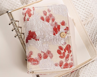 Personalized A6 A5 Embroidery Flower Journal,Handmade Portable Notepad Floral Refilled Notebook,Binder Rings Journal
