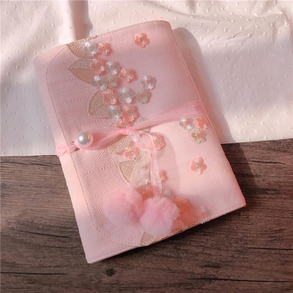 Lace Embroidered Girly Notebook,A6 A5 Custom Handmade Notebook,Portable Fabric Binder Rings Journal,Handmade Refilled Notebook