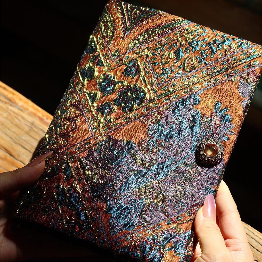 Memory's Threaded Notebook Gemstone Journal A5 A6, Handmade Fabric Notebook, Refillable Binder ...