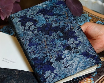 Personalized A6 A5 Journal,Embroidery Misty Forest Handmade Portable Notepad,Fabric Binder Rings Journal Refilled Notebook,Gift for her
