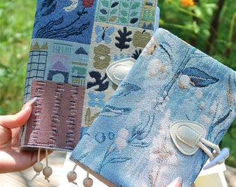 Personalized A6 A5 Journal,Vintage Handmade Flower Portable Notepad,Fabric Binder Rings Journal Refilled Notebook,Floral Refilled Notebook