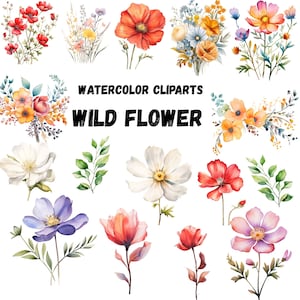 Wildflower Field Border Clipart Png, Watercolor Pastel Wildflowers Border, Summer Floral nature, Watercolor Clipart, Boho Floral Clipar