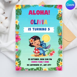 Editable Stitch Birthday Invitation, Printable Cute Stitch Party Invite, Stitch & Lilo Girls Birthday Party Invite, Canva Instant Download