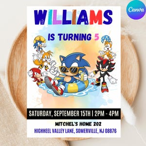Sonic Pool Party Birthday Invitation, Editable Sonic Canva Template, Sonic Birthday Invite for boys, Summer Party Digital Template