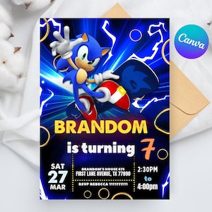 Sonic bewerkbare verjaardagsuitnodiging | Sjabloon uitnodiging egelfeestje afdrukbaar | Voor jongens- en meisjesuitnodiging | Directe download uitnodigen