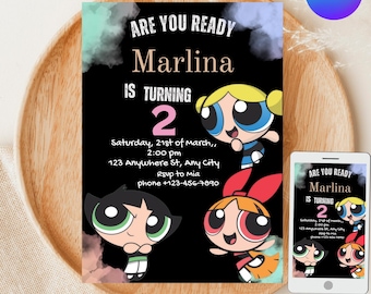 Powerpuff Girls Birthday Invitation Editable Template | Canva Birthday Invitation | Digital Girl Invite Powerpuff Girls | Kids Party Invite