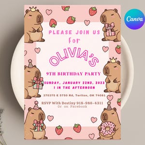 EDITABLE Capybara invitation , Capybara Birthday , Capy Birthday, Kawaii Capybara, Capybara Party Invite, Digital Template, Capybara Cute