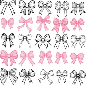 Pacchetto SVG fiocco nastro, pacchetto fiocchi Coquette SVG, fiocco nastro Coquette SVG, fiocco SVG PNG, fiocco per capelli SVG, contorno fiocco SVG, fiocchi Coquette SVG
