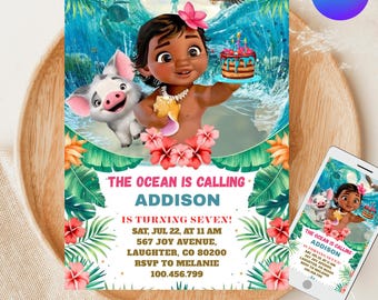 Editable Moana Invitation, Moana Invite, Kids Theme Party Digital Birthday Invite, Hawaiian Kids Party Template, Instant Download Invitation
