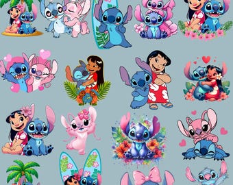 Lilo and Stitch Watercolor Clipart, Lilo & Stitch Clipart, Cute Lilo PNG, Stitch PNG, Angel PNG, Hand drawn Stitch Lilo, Watercolor Cliparts